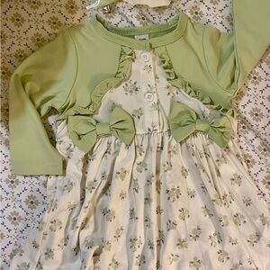 Infant girl’s 6-9 months Green Floral Bow-Accent Casual Dress